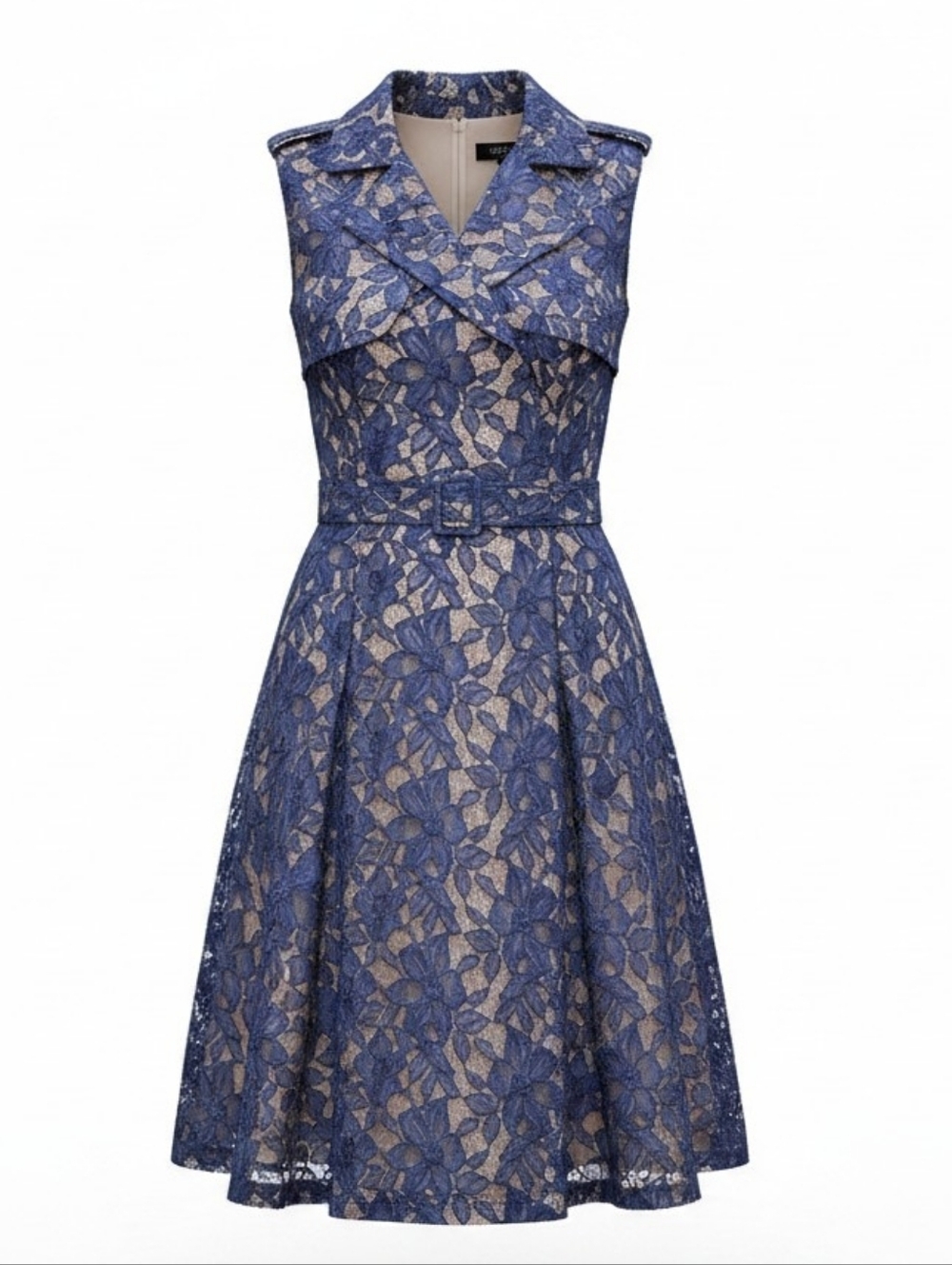 TADASHI SHOJI | NWT Navy Blue Floral Lace Belted Trench Cocktail Dress | 6